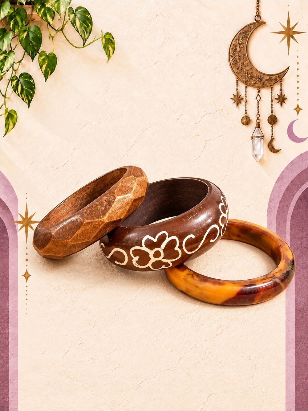 70s Boho Chunky Bangle Bracelet Bundle – Set of 3